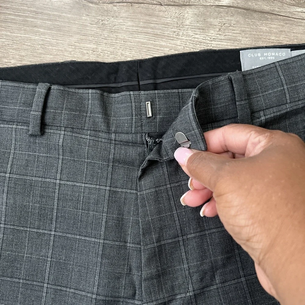 Club Monaco Sutton Slim Fit Pants Mens 32x32 Gray Plaid Wool Blend